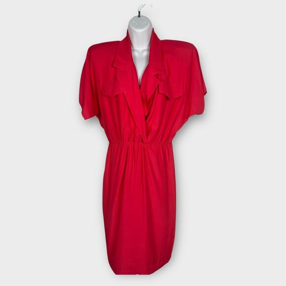 Vintage 80s Pink Secretary Career Office Shirt Dress Knee Length 10 Medium - Picture 1 of 8